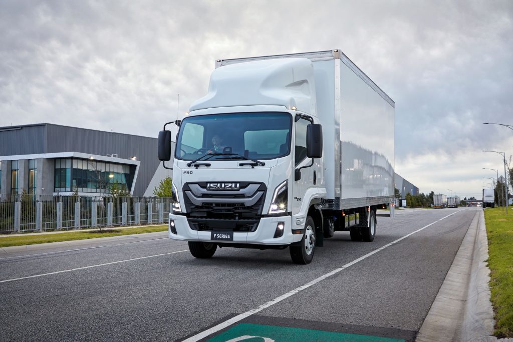 A truck driving on a road
